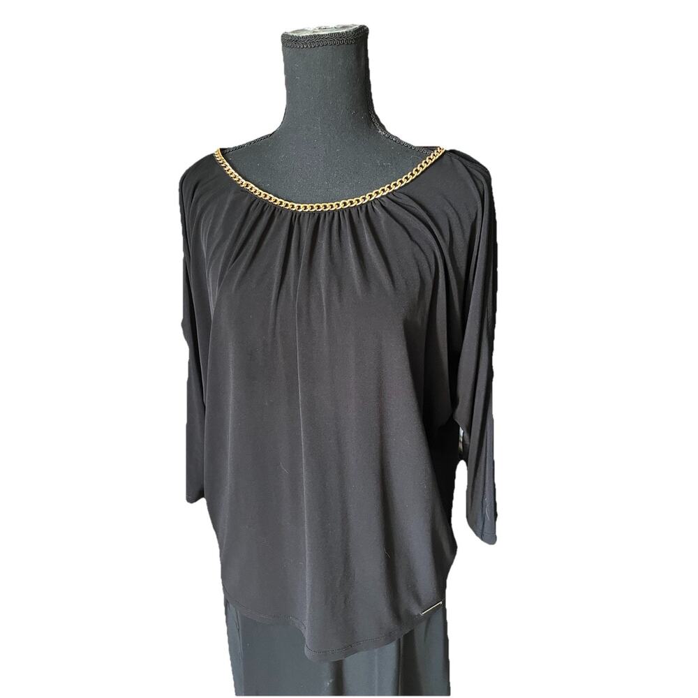 Michael Kors Black Dolman Sleeve Cold Shoulder Chain Neckline Blouse Size M